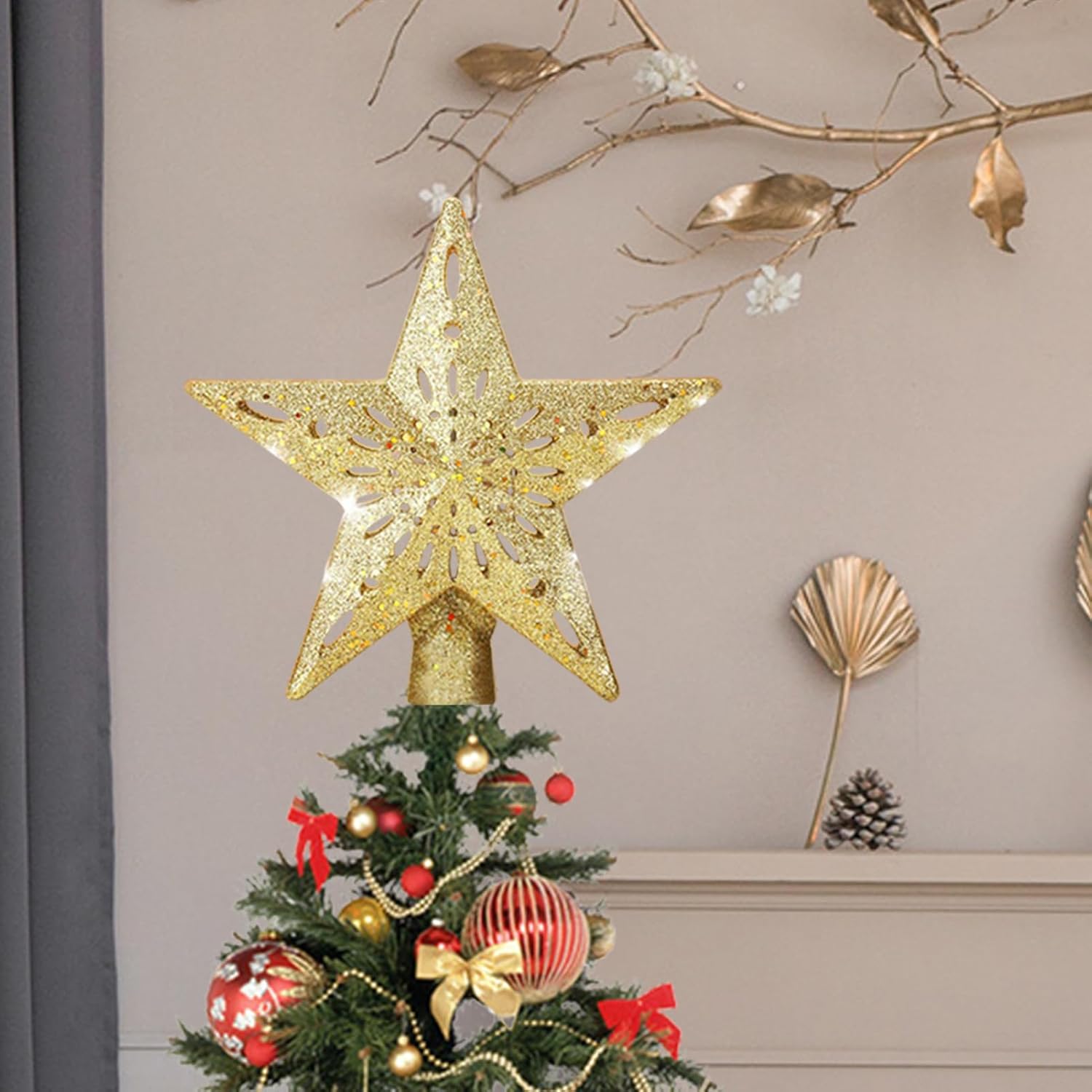 Christmas Tree Topper Star, Lighted Tree Ornament for Seasonal Decorating with Led Glow, Abs Construction with 450 G Build, Great for Apartment Church Group Events Living Room Setups Bedroom Displays