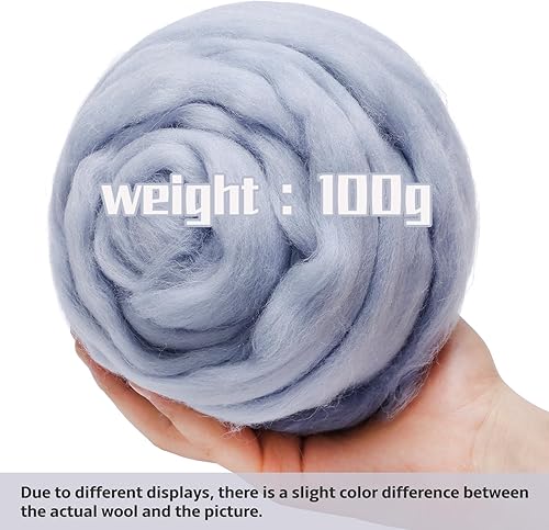 Vista 126 de 3.53 oz lana Roving, suministros de fieltro de lana, lana pura, hilo grueso, hilado de lana giratoria para fieltro de aguja, fieltro húmedo, Blanco