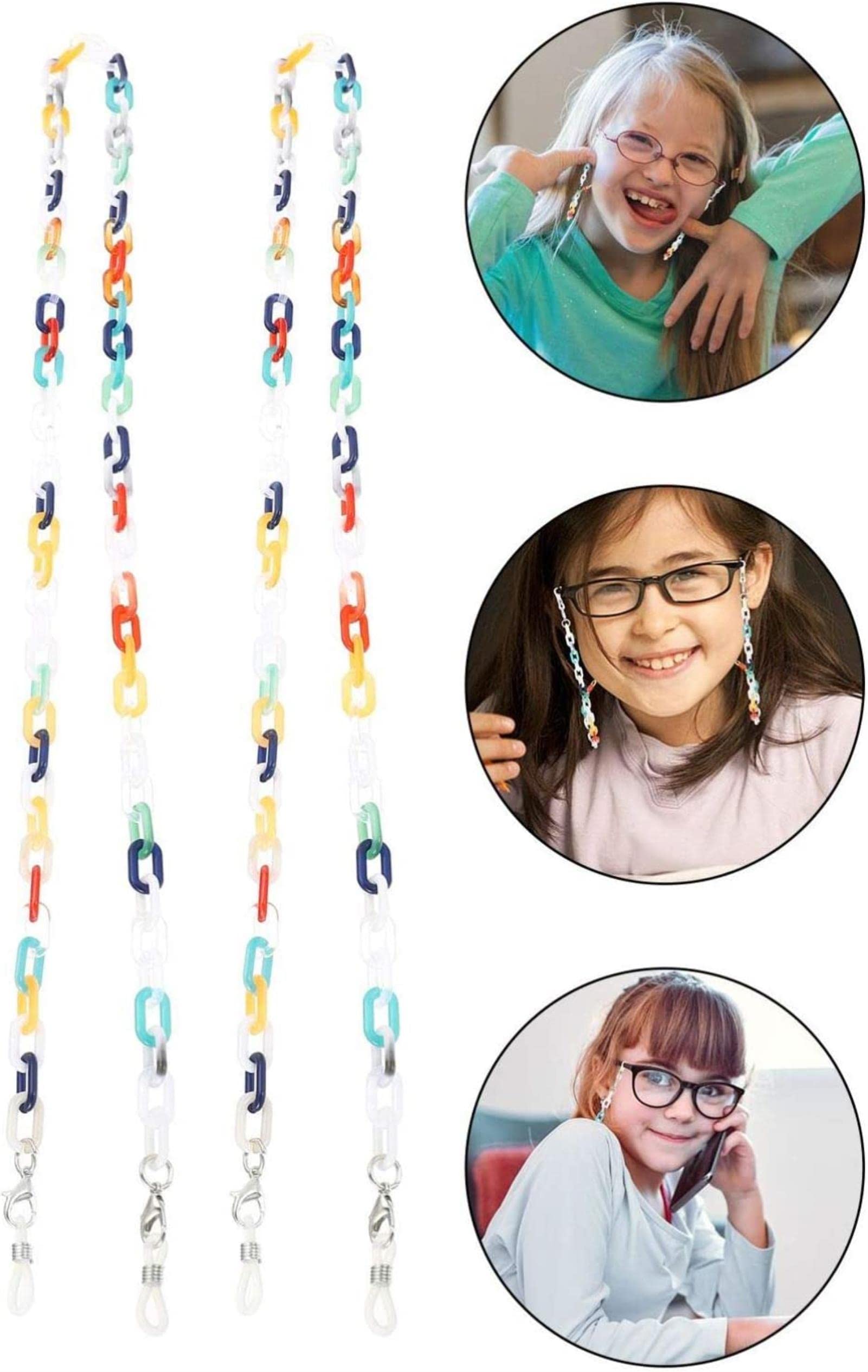 REVAHI 4 Piezas de Cadena de Soporte para Gafas, eslabones de Cadena, Cordones para Gafas, Correa de retención Alrededor del Cuello para Gafas de Sol de Mujer, 72 cm, Gris