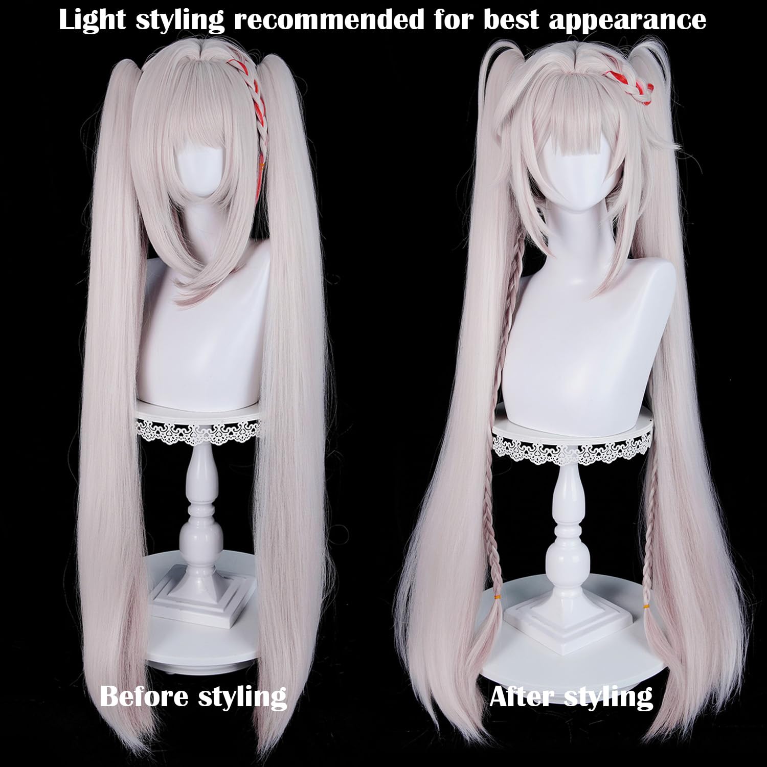 LABEAUTÉ Sparxie Cosplay Wig 39.37” Long Light Pink Straight Wig with Dual Ponytails for Honkai Star Rail Synthetic Hair Wig for Anime Game Role Play Halloween Christmas Daily Party
