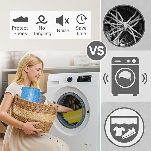 Miniatura 5 de Bolsa para lavadora de zapatos, 4 bolsas para zapatos de lavandería para lavadora y secadora con forro de felpilla, bolsa grande de malla