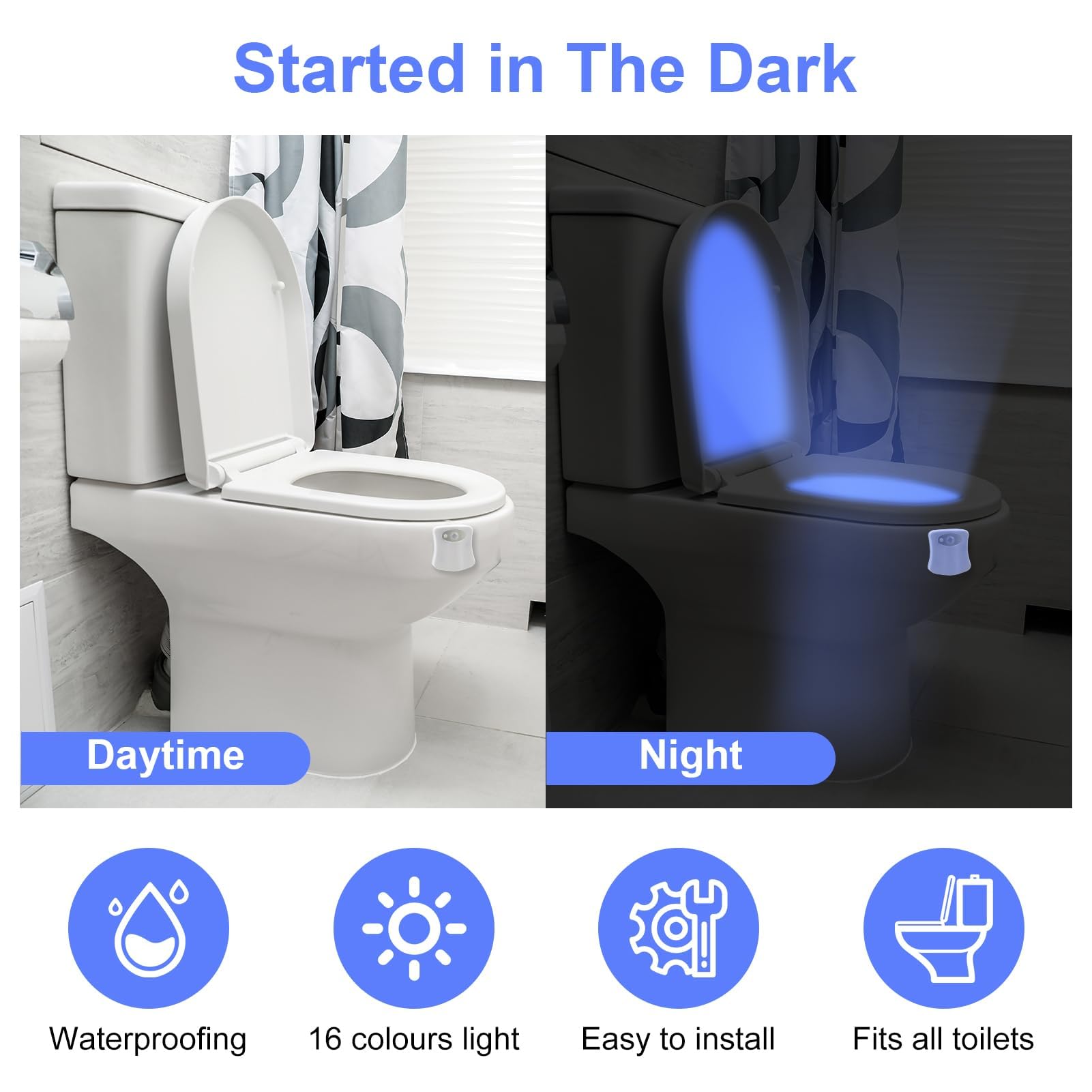 Toilet Light Inside Toilet with 16 Color Variations, Waterproof Automatic Motion Sensor LED Bathroom Toilet Bowl Light - Image 2