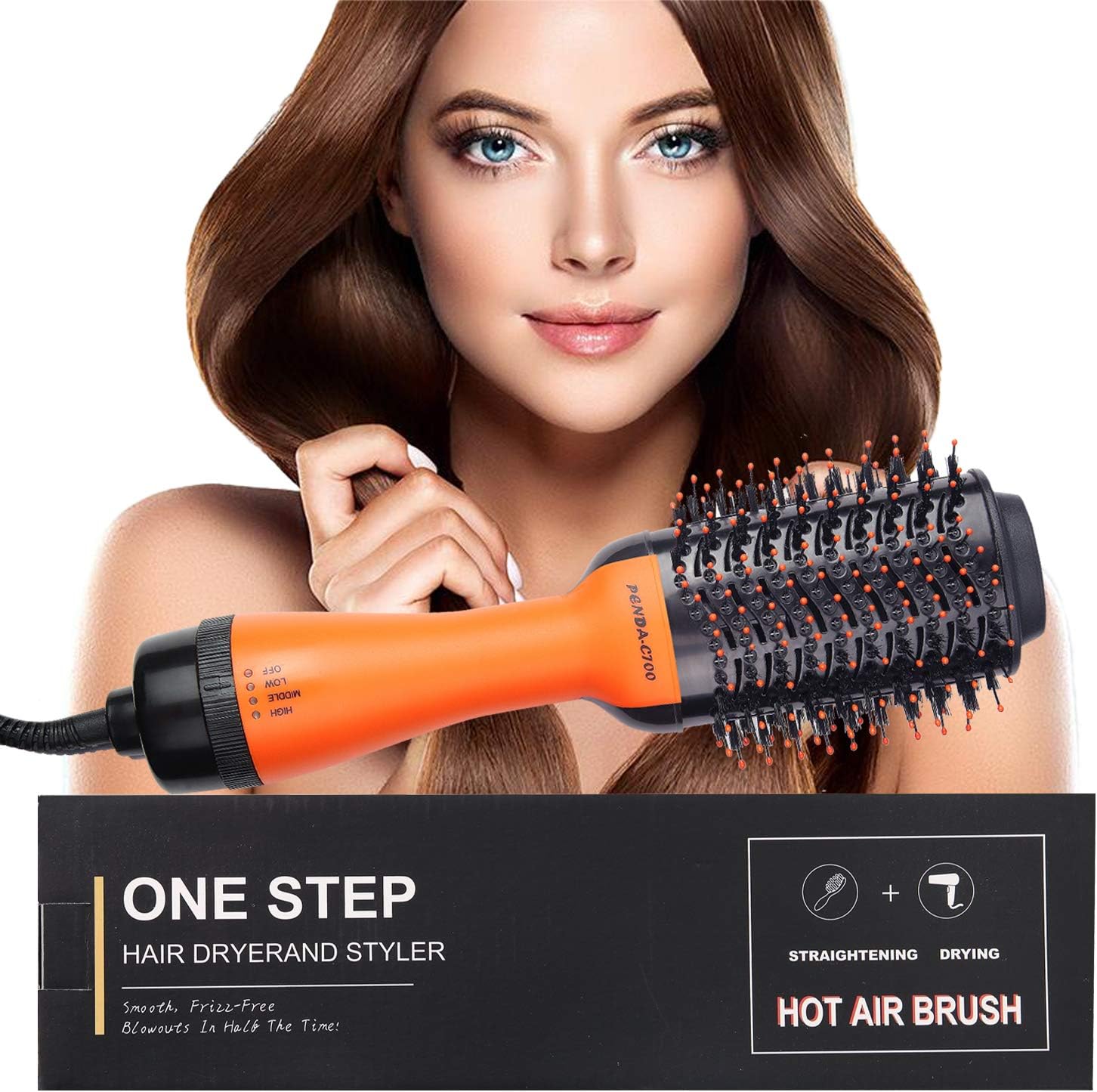 VINMEN Hot Air Brush,Hair Dryer ,Hair Dryer ,Hair Curler,Hair Straightener,Hair Comb, 4 in 1 Multifunctional hot air Comb,Hair Styling Tools , for Fast Drying,Straightening,Curling.(Black Orange): Health & Personal Care