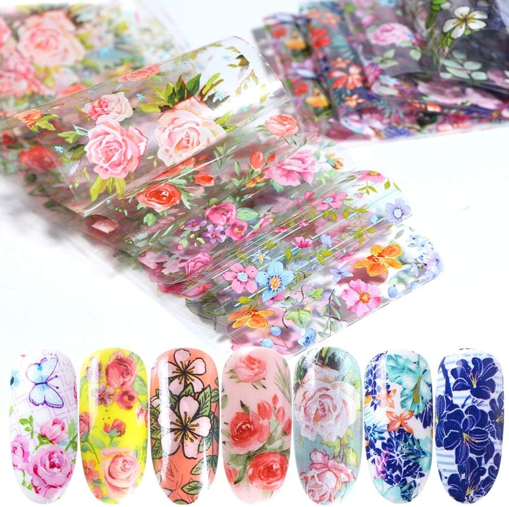 10pcs Nail Foil Polish Stickers Mix Rose Flower Transfer Foil Nails Decal Sliders For Nail Art Decoration Manicure Designs