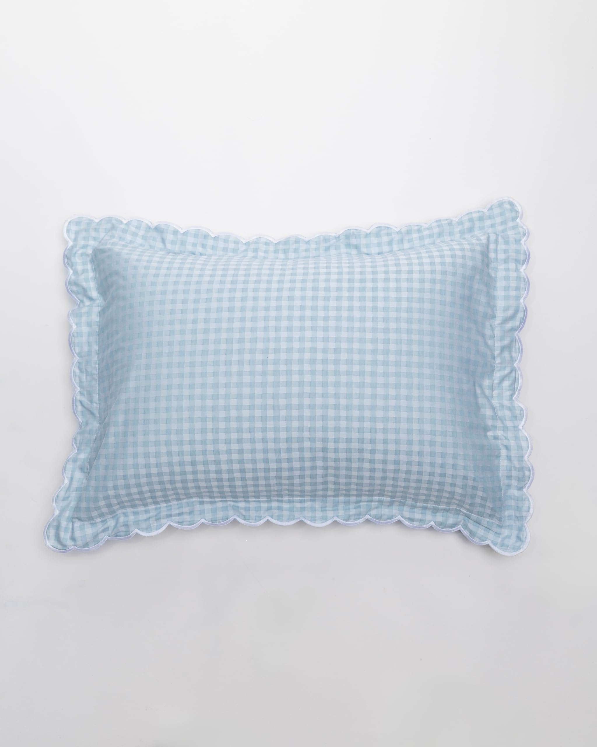 Taie d'oreiller 50x70 cm Chenab Turquoise - Luxueux Jacquard 100% Coton - Bord Festonné Élégant - Réversible Satin Blanc - Motif Gingham