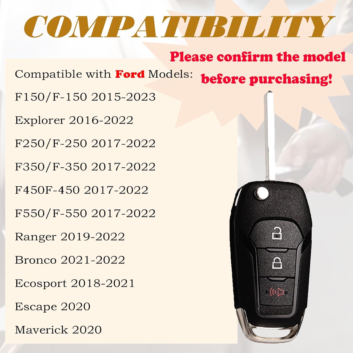 flip key fob replacement fits for ford f-150/f150 2015-2023 f250 f350 2017-2022 explorer 2016-2022 ecosport 2018-2021 ranger 2019-2022 bronco maverick escape keyless entry remote control