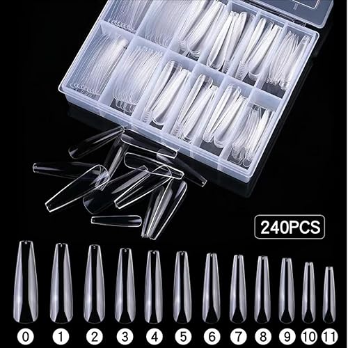 Miniatura 5 de LoveOurHome Juego de 240 piezas de uñas acrílicas con forma de ataúd extra largas en forma de bailarina, uñas postizas artificiales, cubierta