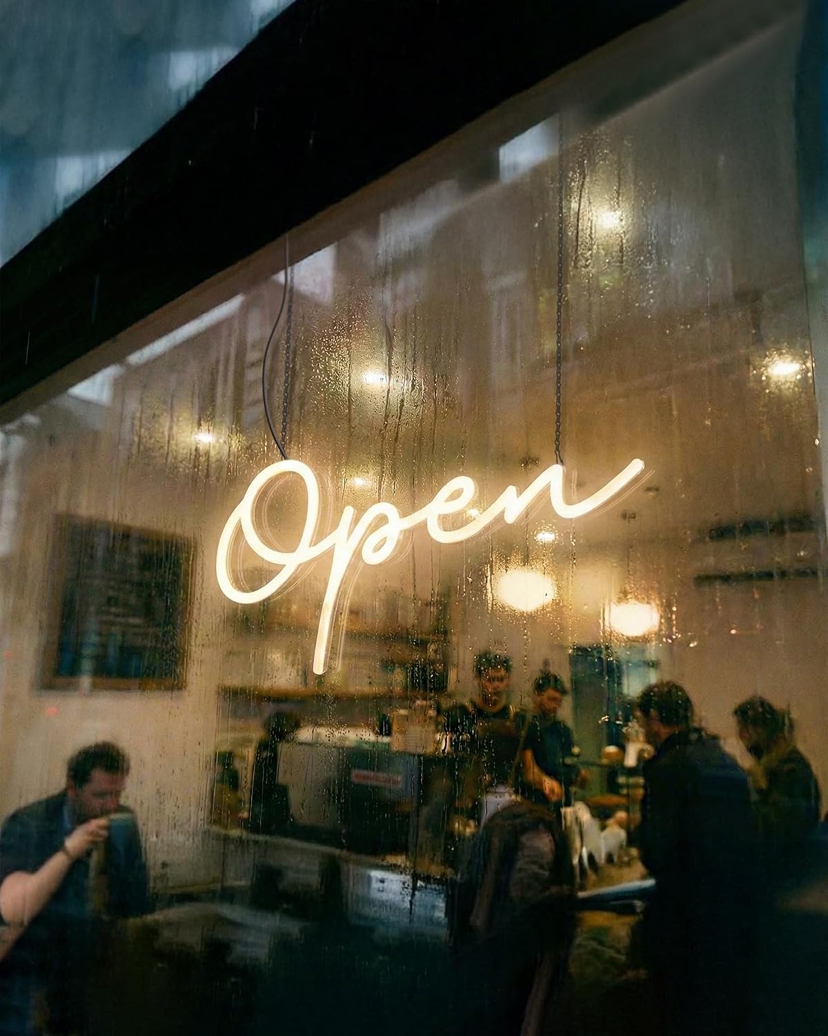 HiNeon Large LED Neon Open Sign for Business 19x9in w/Remote Control, Bright Lighted Open Signs for Storefront Window, Light Up Open Sign for Cafe Bar Salon Restaurant (Large Warm White)