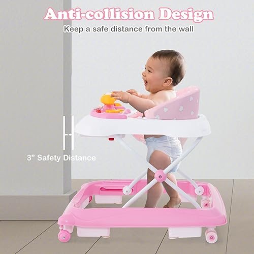 Miniatura 7 de INFANS Andador plegable para bebé, 3 en 1 para niños pequeños, con bandeja de música extraíble, altura ajustable, cojín de asiento lavable para