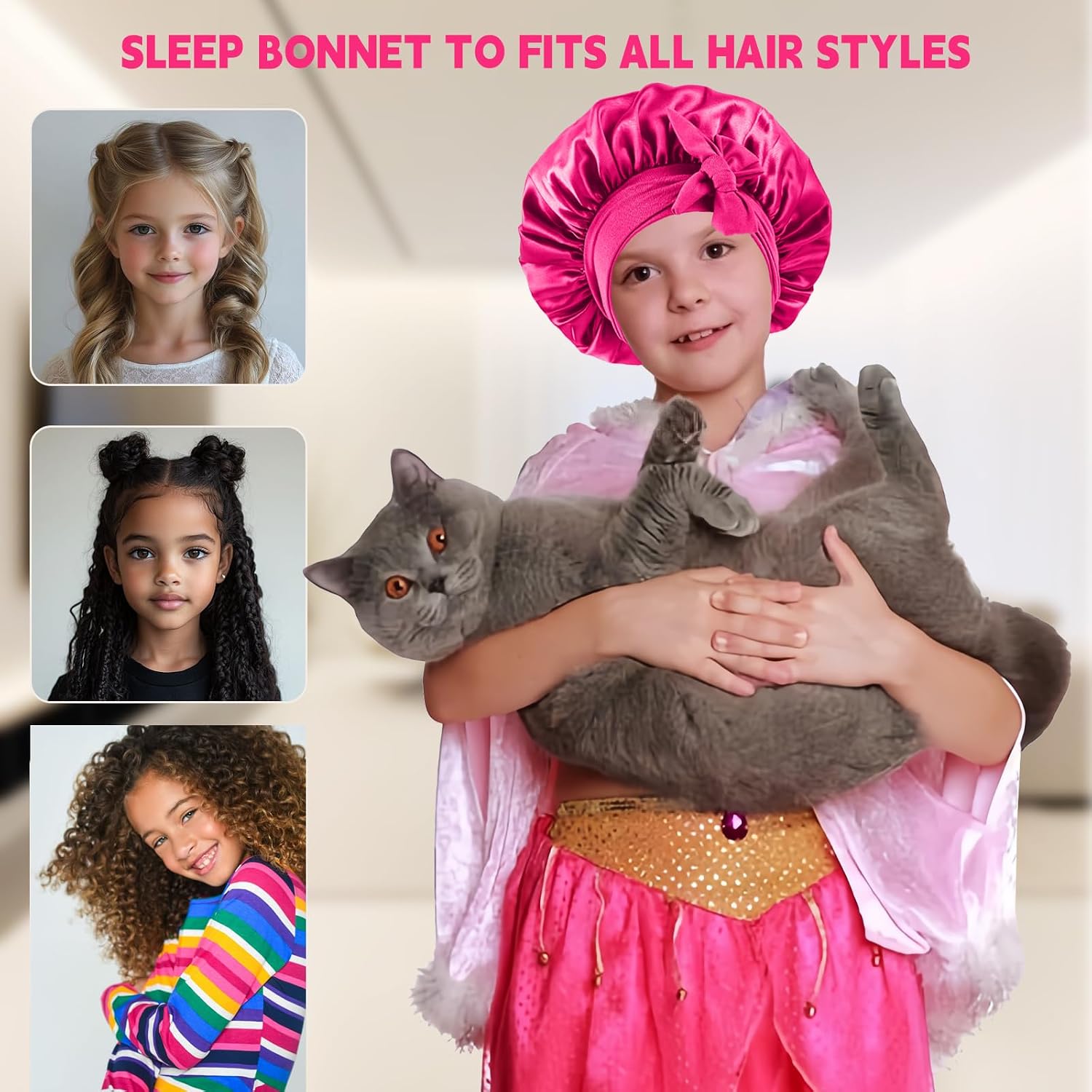2 PCS Kids Bonnets for Girls, Silk Bonnet for Kids, Satin Bonnet for Sleeping, Baby Toddler Hair Cap with Tie Band