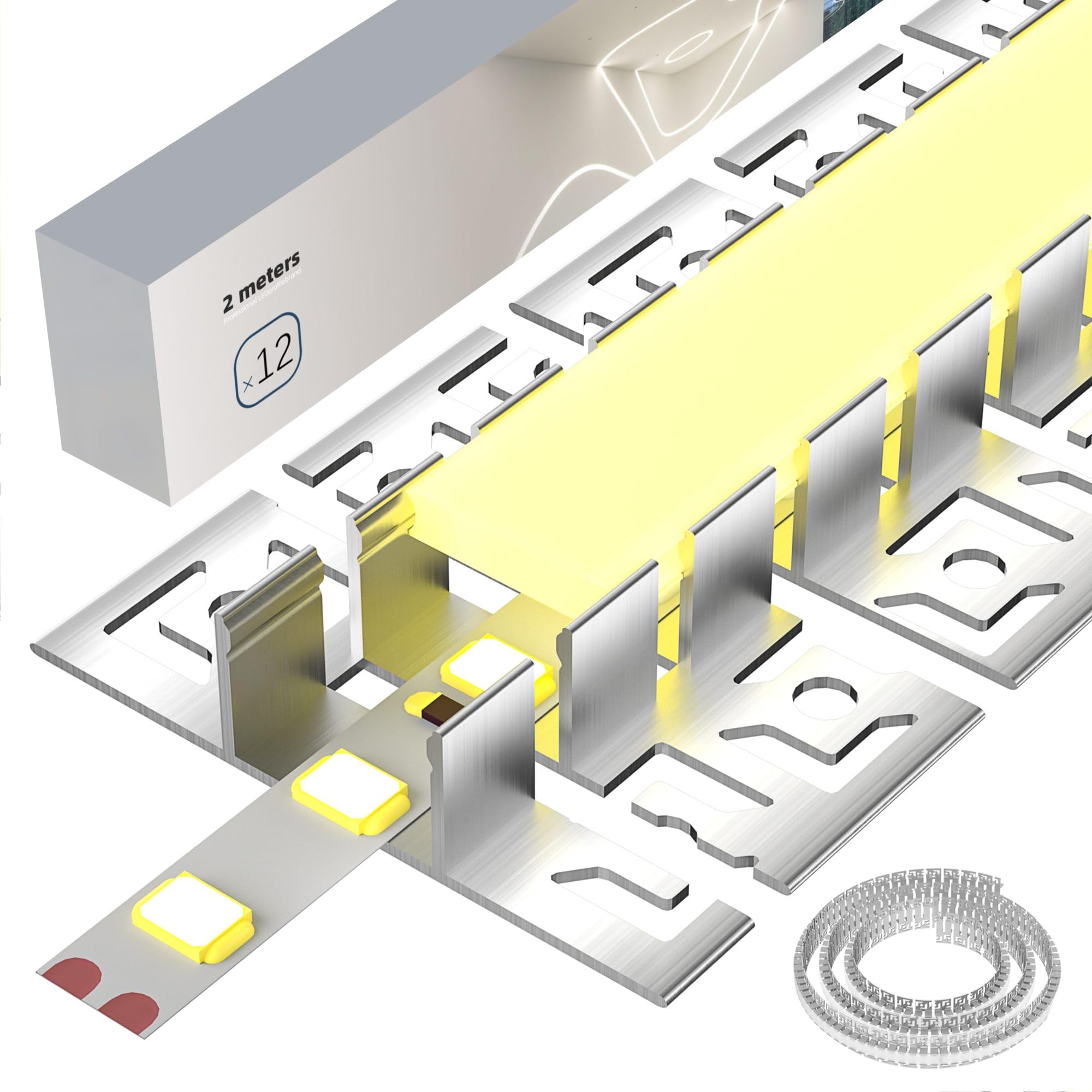 LED Fliesenprofil flexibel 2m × 12 – Biegsames LED Aluminium Profil Trockenbau Unterputzprofil 60x12.5mm für Streifen bis 18mm – Gipskarton Einbauprofil für Decke & Wand Kurven Lichtlinie