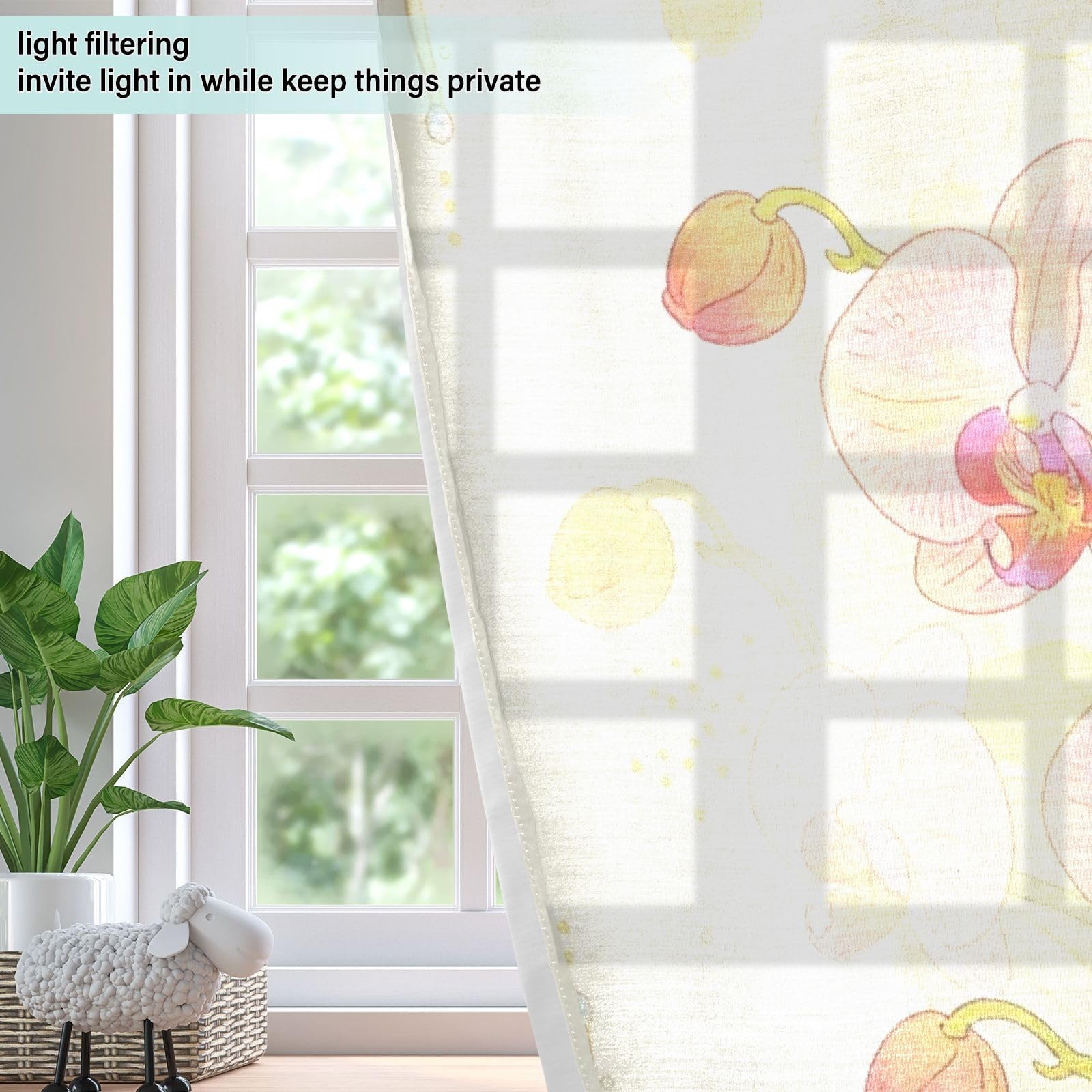 Cortinas decorativas para ventana, opacas, elegantes, arte de orquídeas tropicales, 160 cm de largo, oscurecimiento de la habitación, juegos de 2 paneles