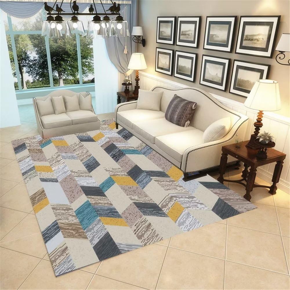 Tapis Chambre Bebe et Ado Rayures Géométriques Rétro 100X160Cm
