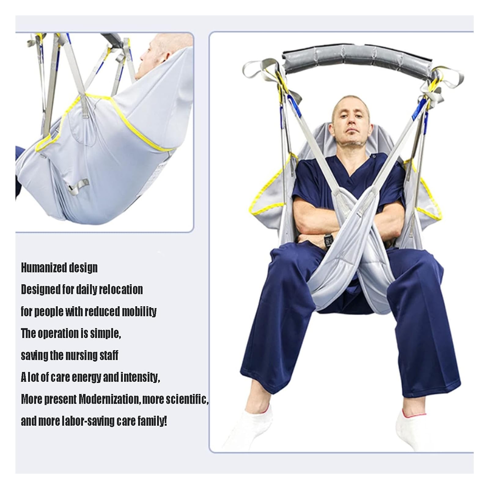 Eslinga de ducha，Traslado de paciente， Arnés de baño for elevación de pacientes, cinturón de transferencia for ducha con soporte for la cabeza, arnés de cuerpo completo for inodoro(Medium)