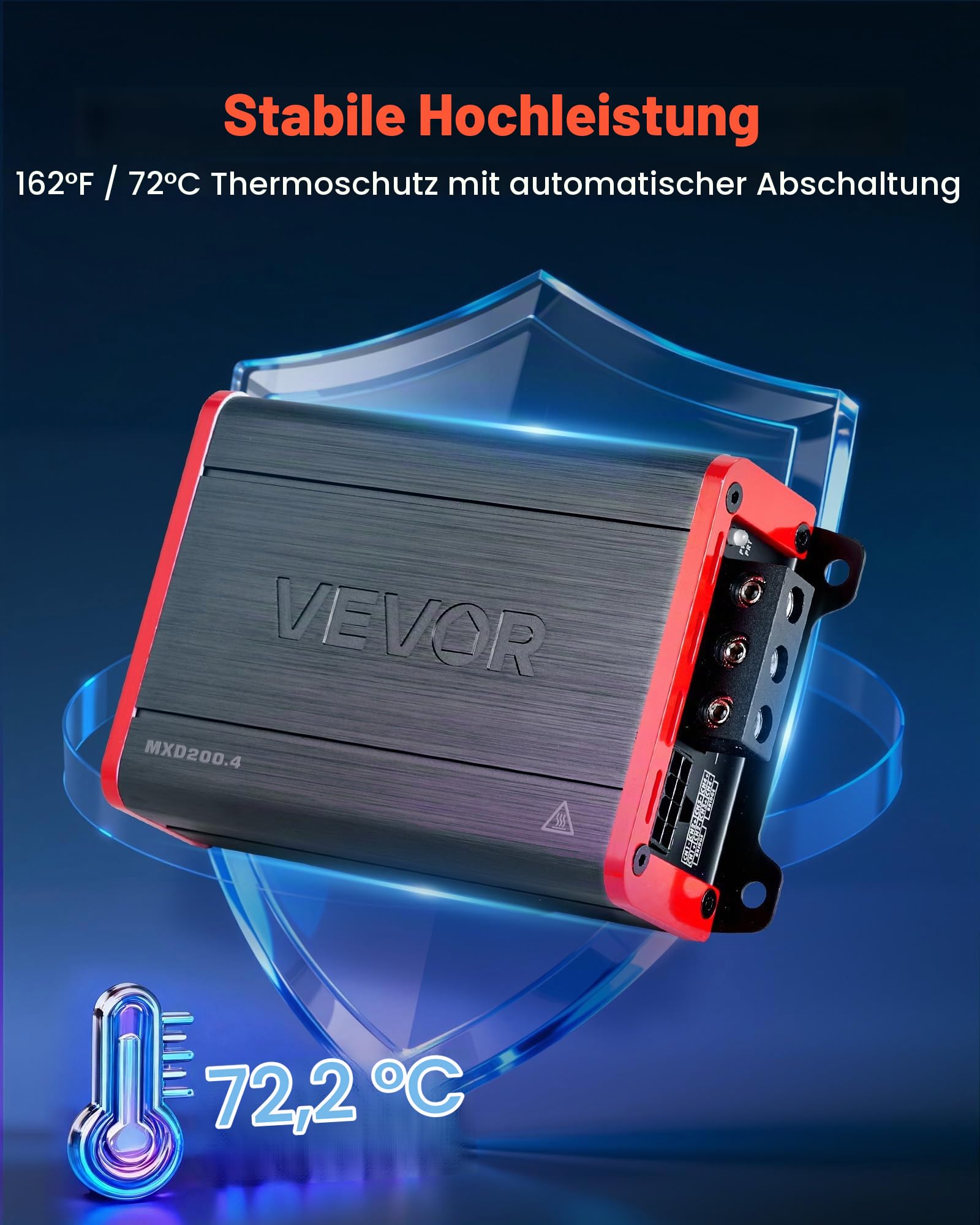 VEVOR Autoverstärker 4-Kanal, Endstufe Klasse D Überbrückbar, Max. 4 x 120 W an 4 Ohm / 4 x 200 W an 2 Ohm, Hochleistungsverstärker für SUVs Pickups Geländewagen Mehrkanal-Audioverstärker
