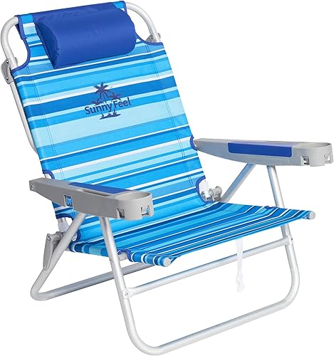 SUNNYFEEL Silla de playa baja extra ancha de 28 pulgadas, 5 posiciones planas, sillas de camping plegables portátiles de gran tamaño XL con soporte