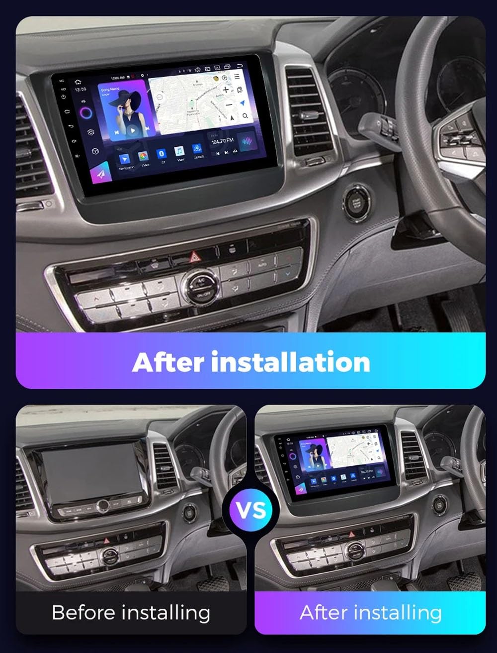 Ekran Carplay dla Ssangyong Rexton Musso 2018-2019 Z Bluetooth/Fm/Aux; Obsługa Mirror Link Nawigacji Gps Sterowania Głosowego, 8 Rdzeń 8G+256G