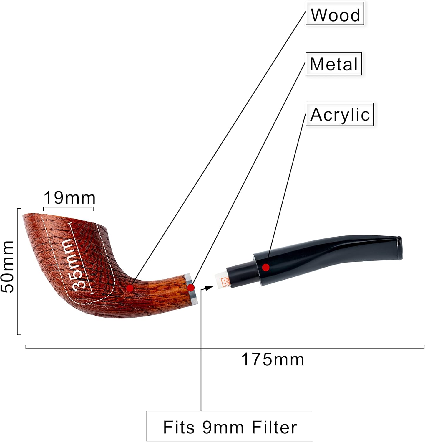 Dr. Watson - Tobacco Pipe, CALABASH - 20 series, Handcrafted, Fits 9mm filter (Natural)