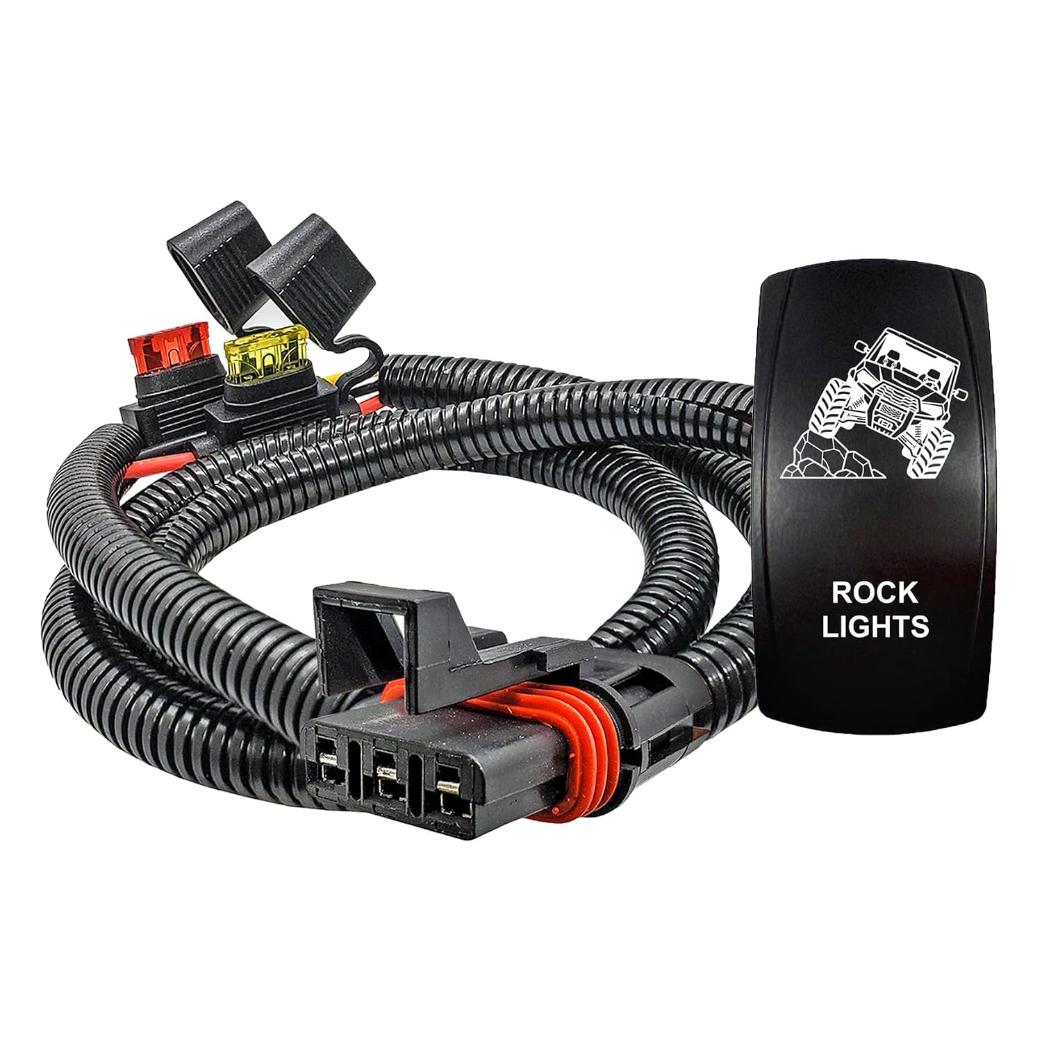 OZ-USA UTV Rock Lights On/Off Rocker Switch with Pulse Power Busbar Plug Wire Kit Compatible with Polaris RZR PRO XP Ranger General ADV 2018-2026