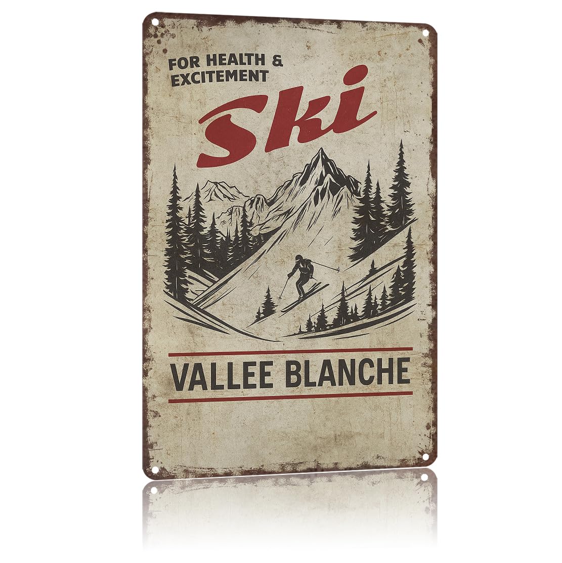 KWQDOZF Funny Metal Signs Poster 8x12inch ForAnd Excitement Ski Vallee Blanche Aluminum Sign Wall Art For Home Room Bedroom Office Decor