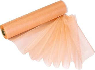 29cm x 25m Roll of Organza Sheer Fabric - Elegant Decorative Cloth for Wedding Chair Bows, Table Runners, Party Favours - Crafting Supplies for Ribbons, Dress Accents,and Bags, Peach
