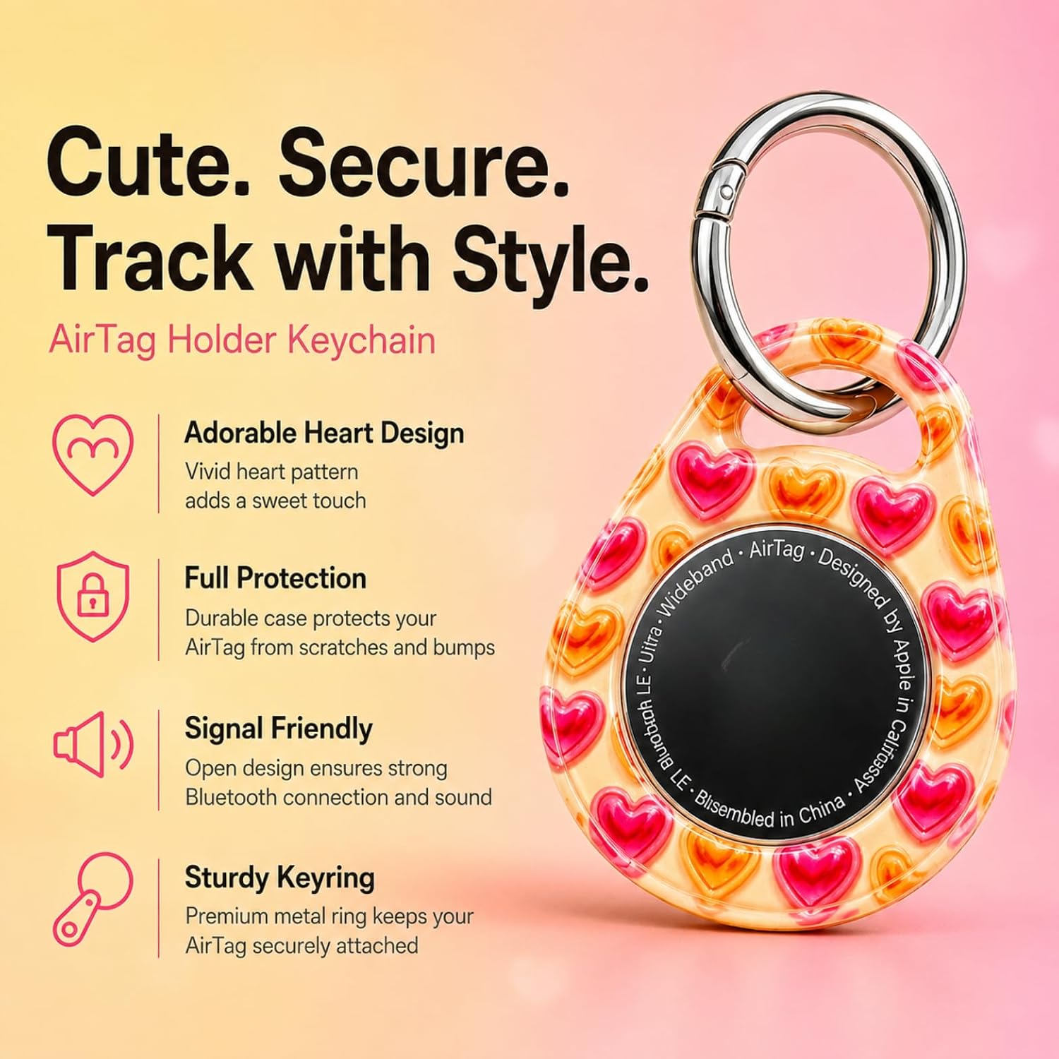 Cute Keychain Holder for Apple AirTag - Candy Hearts image 2