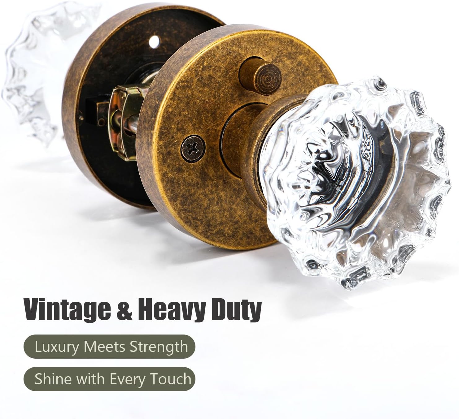 Crystal Glass Door knobs, Privacy Interior Door Lever, Locking Door Handle for Bedroom and Bathroom, Zinc Alloy (Aged Brass, Privacy)