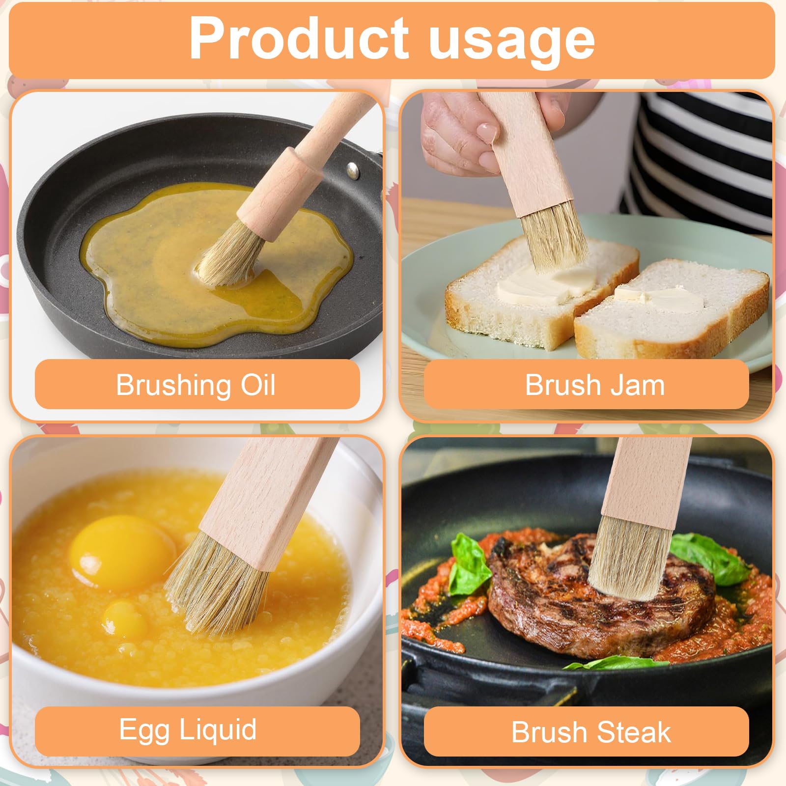 Ouligay 2 Stück Backpinsel Naturborsten Holz Grillpinsel Backen Ölpinsel Geölt Pastry Brushes BBQ Pinsel Koch Holzgriff Baking Brush Küchenpinsel für Grillen Rühren Kochen Sauce Marinade, 19cm Länge