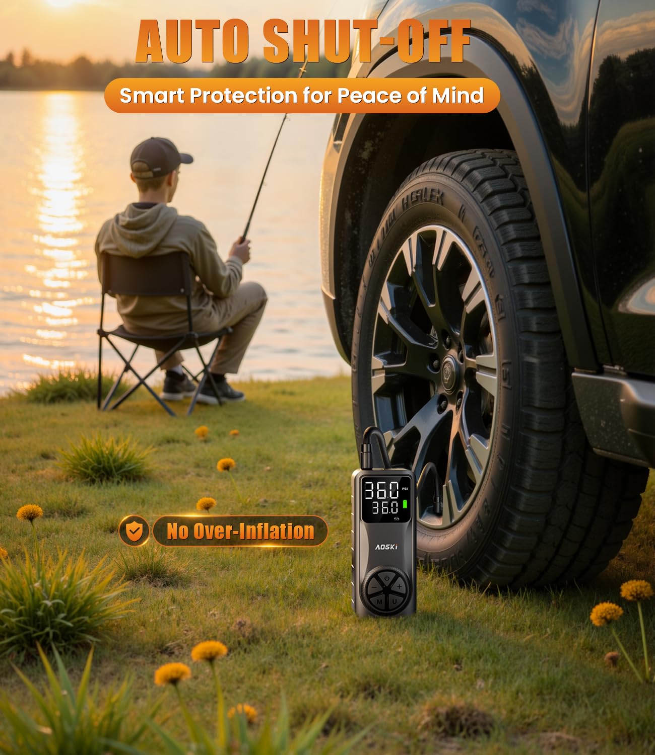 Tire Inflator Portable Air Compressor 150PSI Rechargeable Air Pump with Digital Pressure Gauge LED Light and Auto Shut-Off — view 6