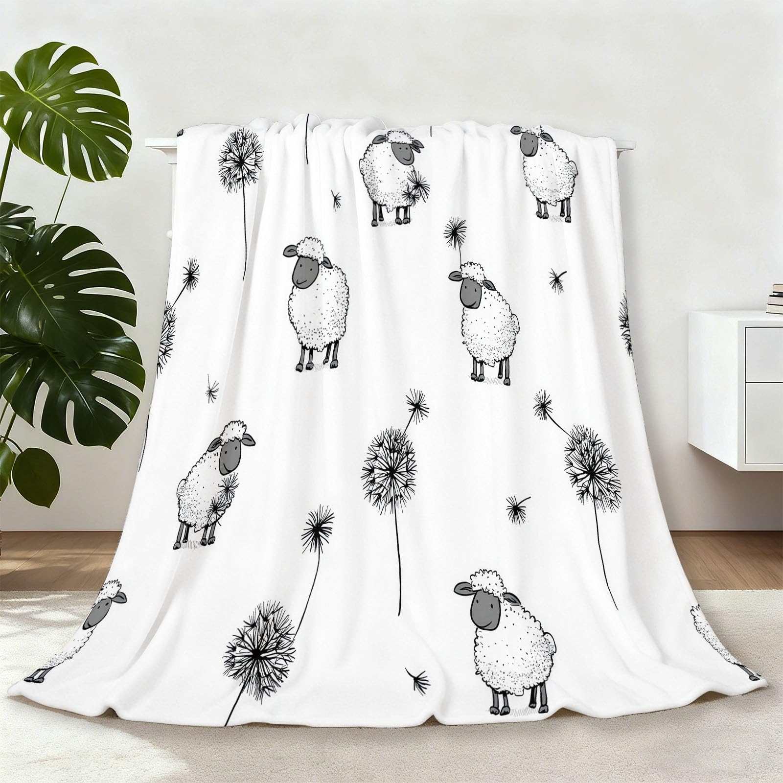 Couverture en flanelle dessin animé de mouton plaid doux lit canapé 220x240