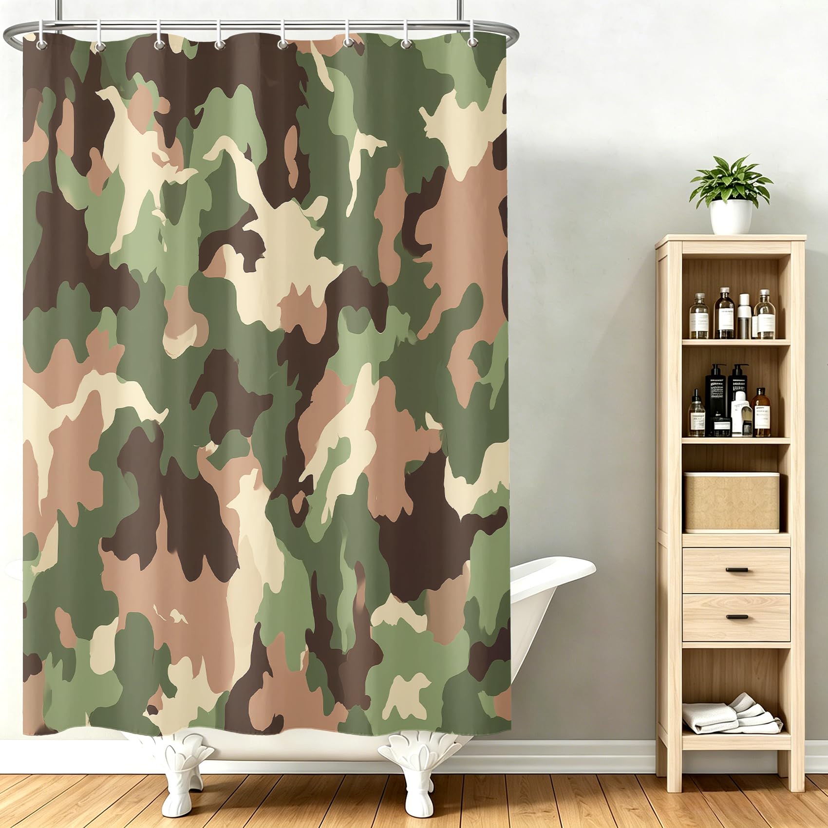 Générique Rideau de Douche Camouflage Militaire 200x240cm | Rideau Douche Armée Moderne Tissu Polyester Hydrofuge Rideau Baignoire pour Salle de Bain avec Crochets