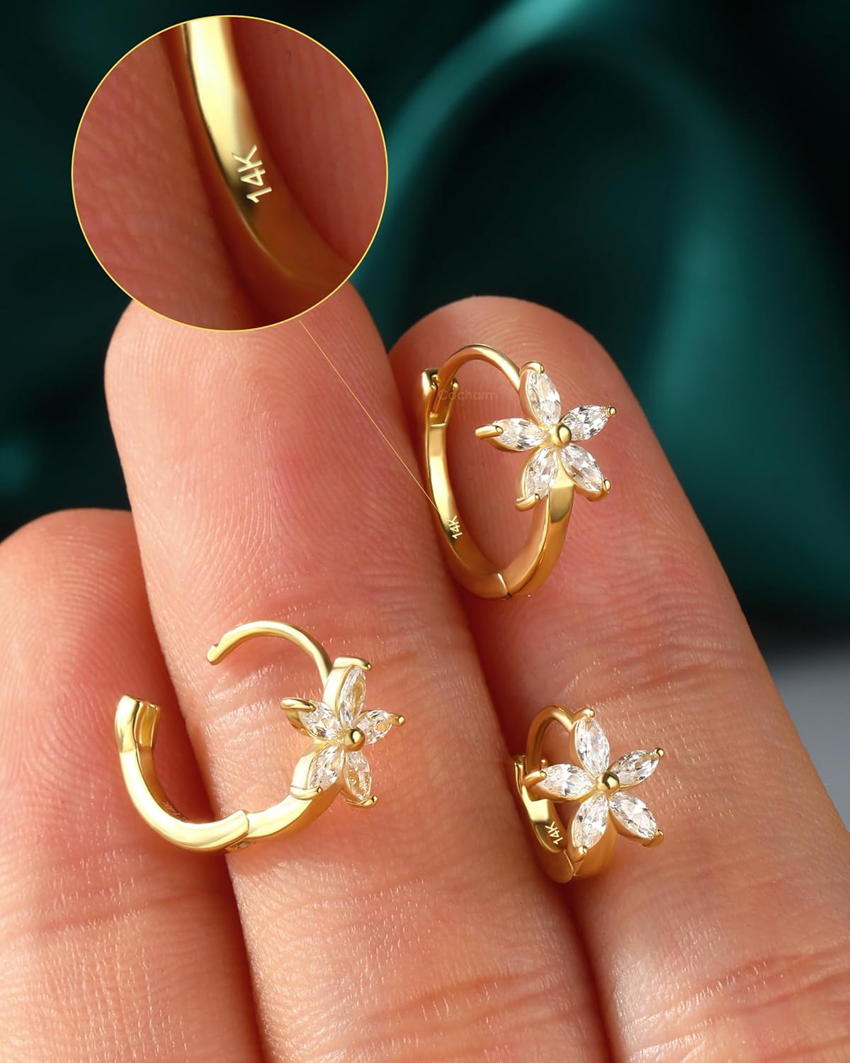 COCHARM 14K Solid Gold Cartilage Hoop Earrings 20g Helix Piercing Jewelry Floral Rook Earrings Daith Piercing Jewelry for Women Men