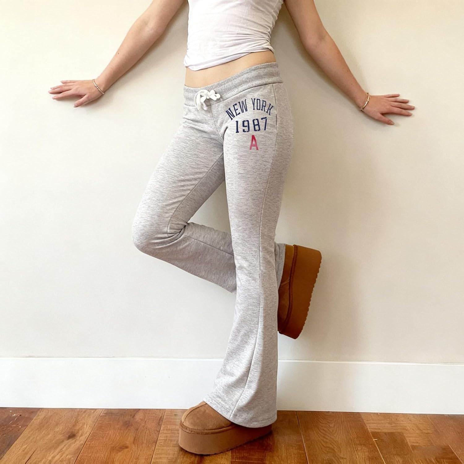Womens Sweatpants Y2K Comfy Flare Yoga Pants Bootcut Leggings Drawstring Low Rise Wide Leg Pants Lounge Streetwear