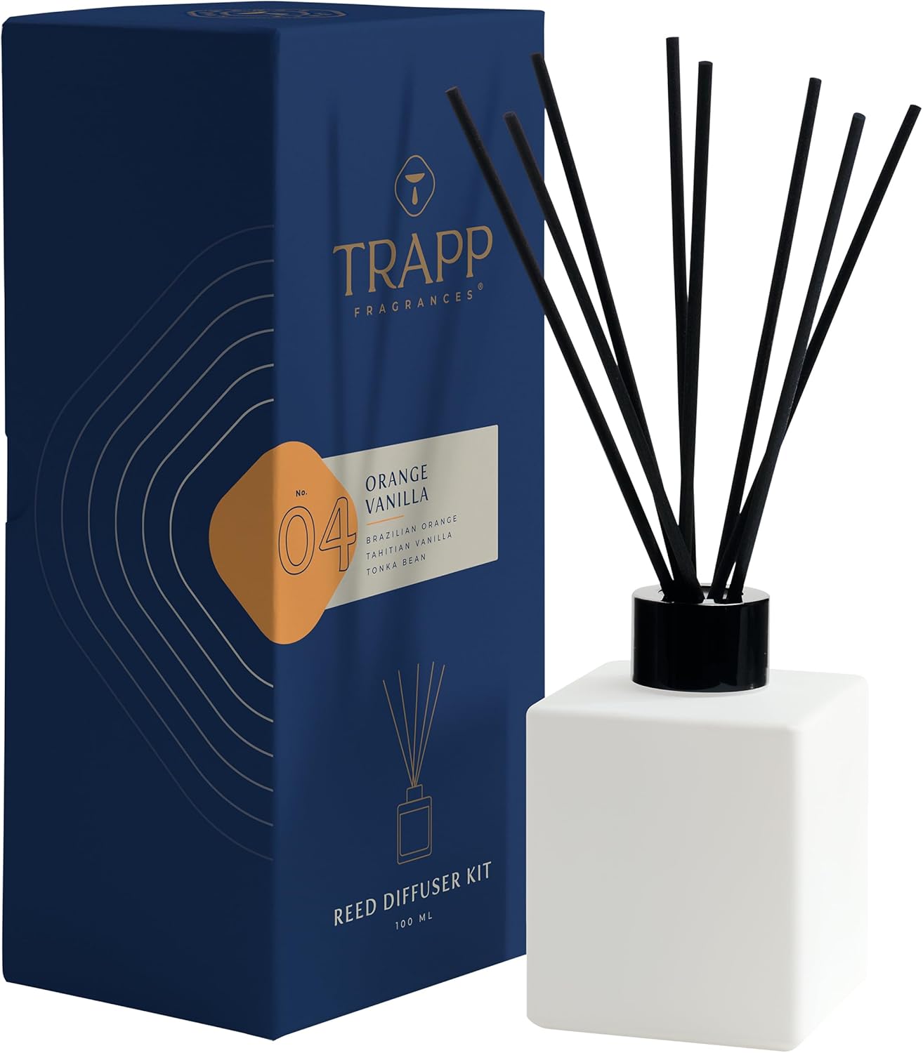 Trapp - No. 04 Orange Vanilla - Reed Diffuser Kit - Includes Set of Reeds, Scented Diffuser Oil (4 oz.), Vase - Long Lasting Scent Notes of Brazilian Orange, Tahitian Vanilla, and Tonka Bean