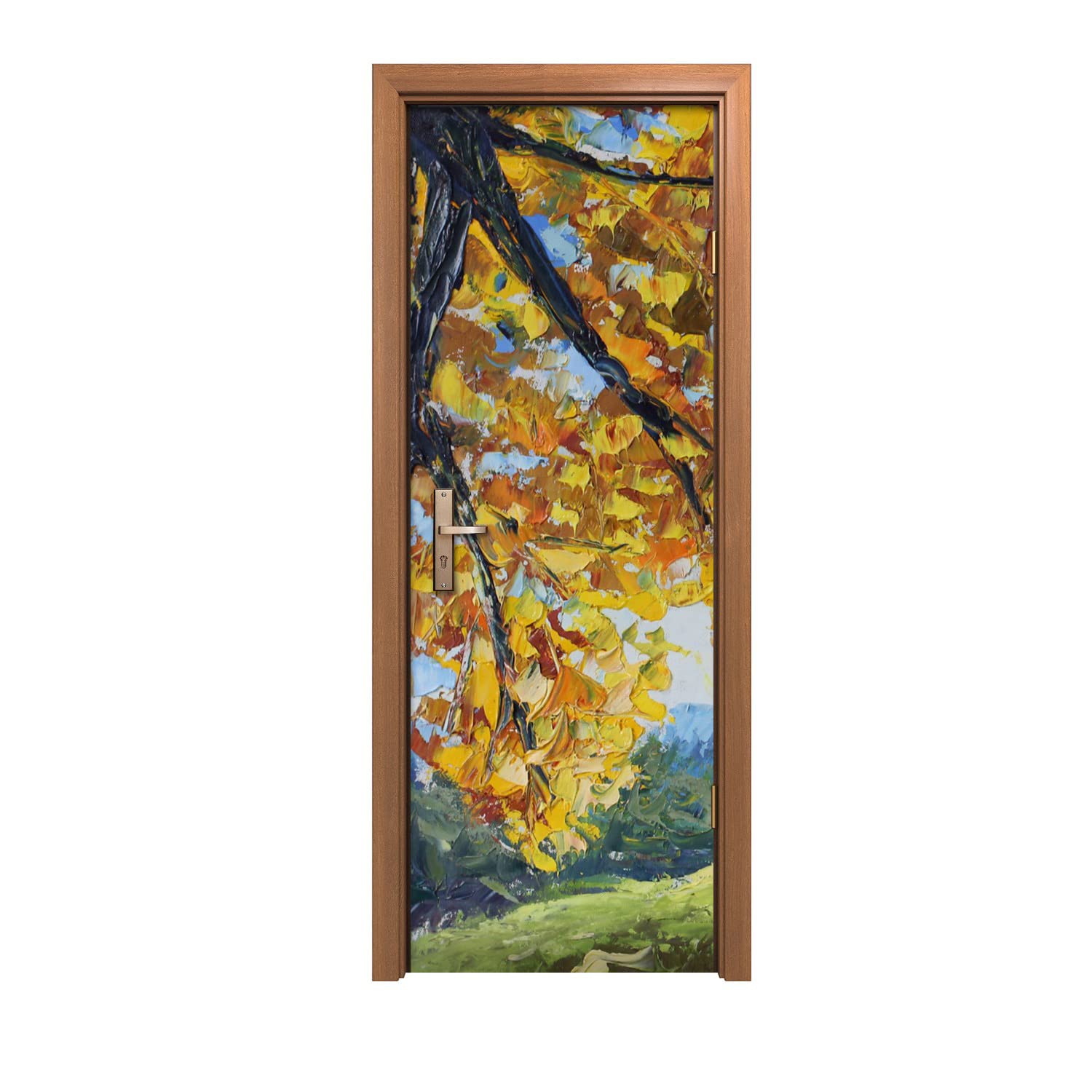 Autocollant de porte 70x200cm arbre feuilles d'automne sticker mural décoration intérieur