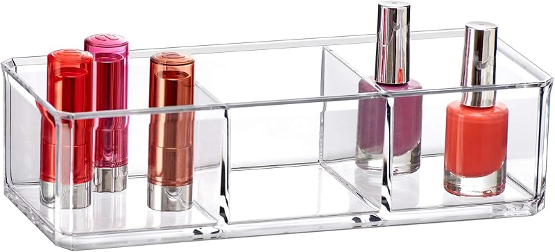 Organizador de maquiagem Amazing Abby Glamour em acrílico com 3 compartimentos, transparente