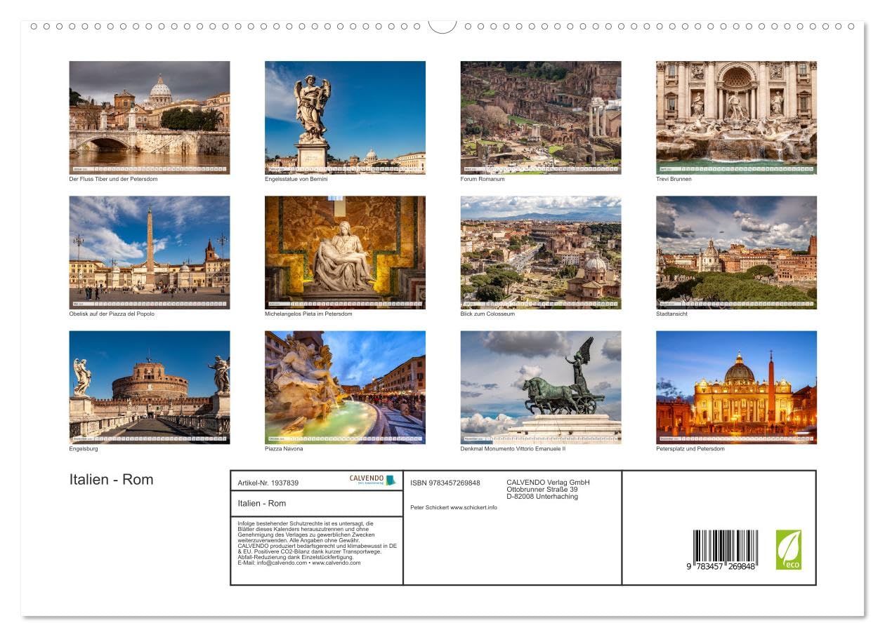 Italien - Rom (hochwertiger Premium Wandkalender 2026 DIN A2 quer), Kunstdruck in Hochglanz: 12 Monate mit wunderbaren Reisefotos aus der italienischen Hauptstadt (CALVENDO Orte)