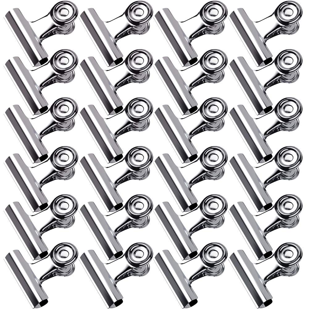 Paquete de 24 clips de papel de bulldog plateado/clip de bisagra de metal para manualidades, bolsas de alimentos, dibujos, fotos en casa, cocina y oficina, 1.25 pulgadas de ancho