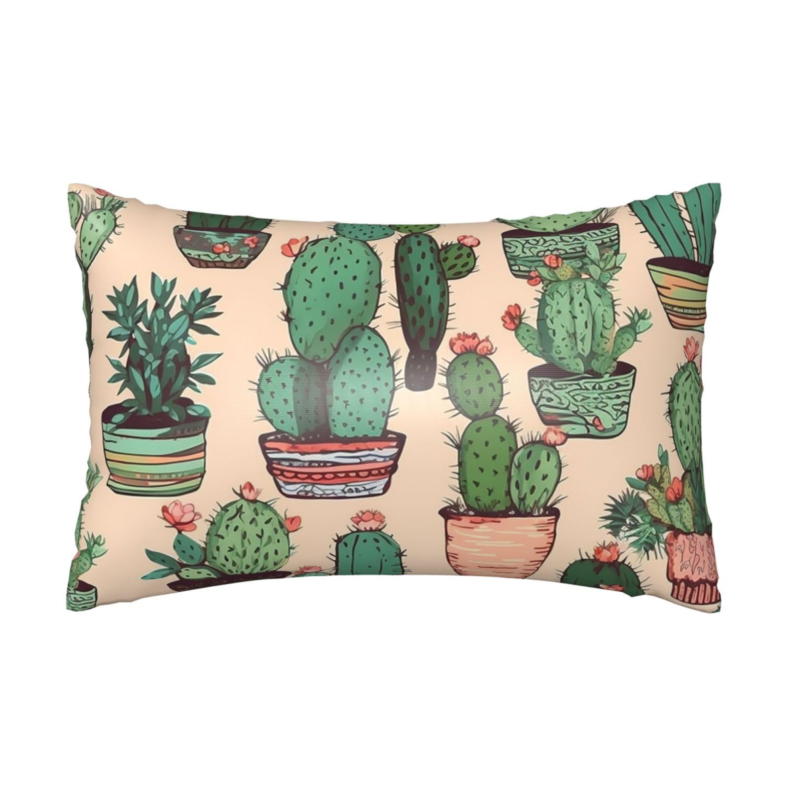 Satin Pillowcase for Hair and Skin,Soft Breathable Silk Pillowcase Cactus Pattern Cooling Pillow Cover with Hidden Zipper Queen Size Cushion Case for Bedroom Sofa 20”X30”