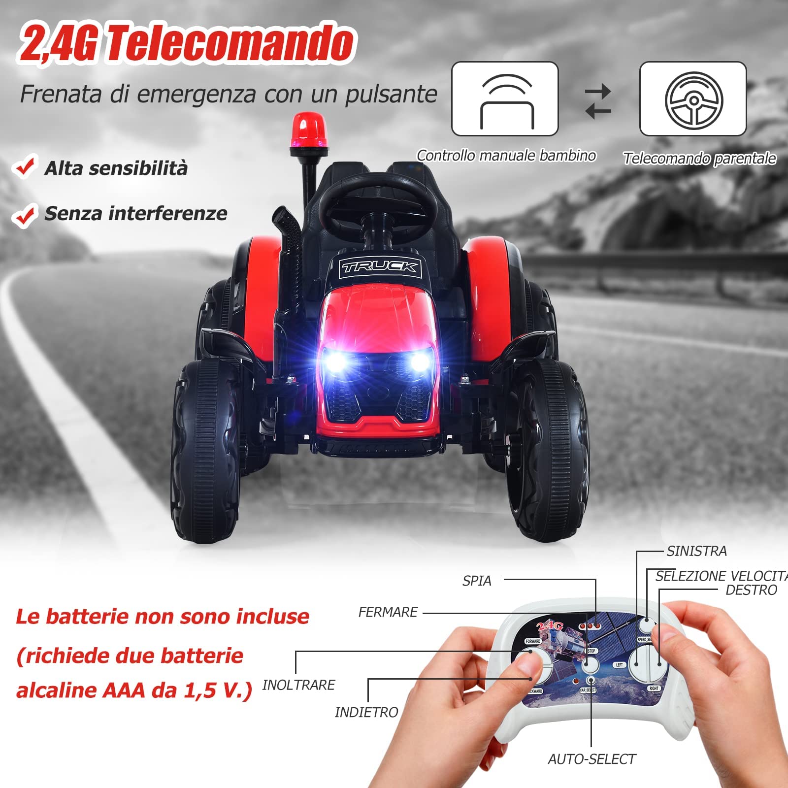 GYMAX Trattore per Bambini 3-8 Anni, Giocattolo cavalcabile Portata 30 kg, con 6 Ruote e Telecomando, Trattore Elettrico con Cintura di Sicurezza, 152x67x71 cm (Rosso)