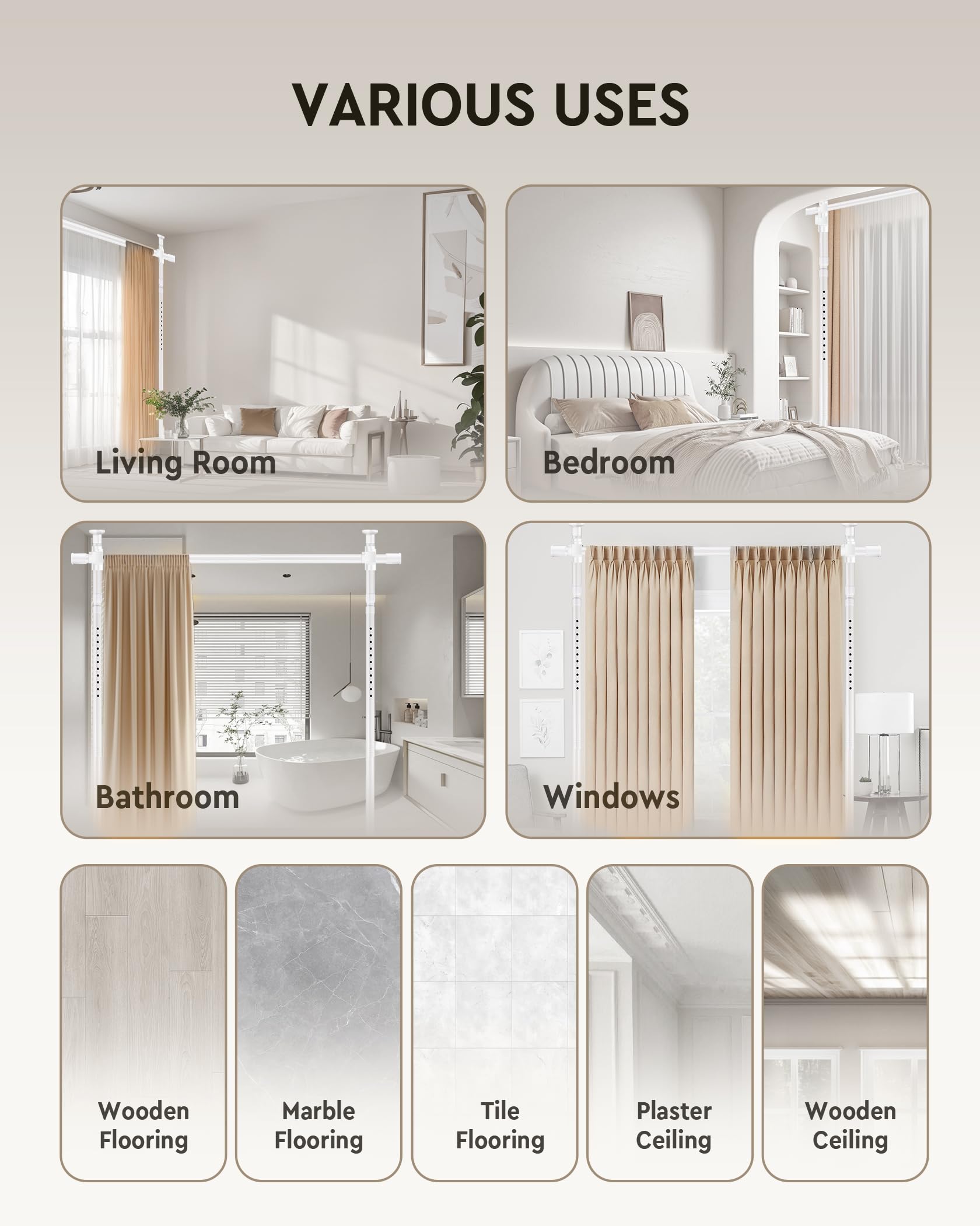 FoundGo Tringle Rideau sans Percage [L280 cm x H317 cm] Paravent Intérieur, Cloison Amovible sans Percage Extensible Séparation de Pièce, pour Salon et Chambre, avec Notice d'Installation en Français