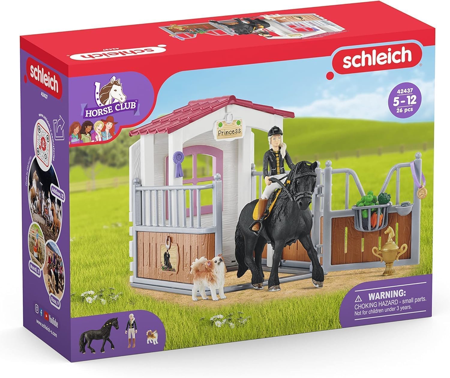 Schleich Horse Club | Box pour Chevaux avec Tori & Princess 42437 | Set avec écurie, Figurine Fille articulée, Cheval, Chien, clôture et Accessoires | Jouet Cheval pour Enfants dès 5 Ans | 26 pièces