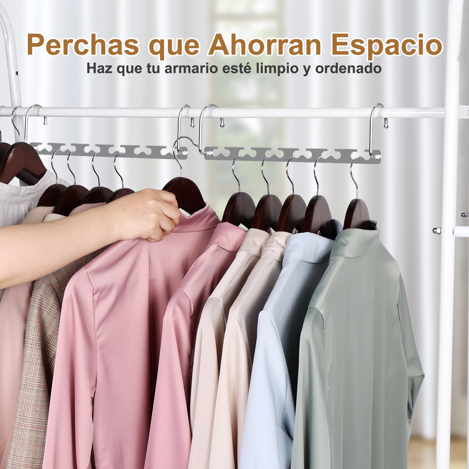 Magic - Perchas de metal resistentes para ahorrar espacio, organizador de armario, ahorro de espacio, paquete de 8 perchas en cascada