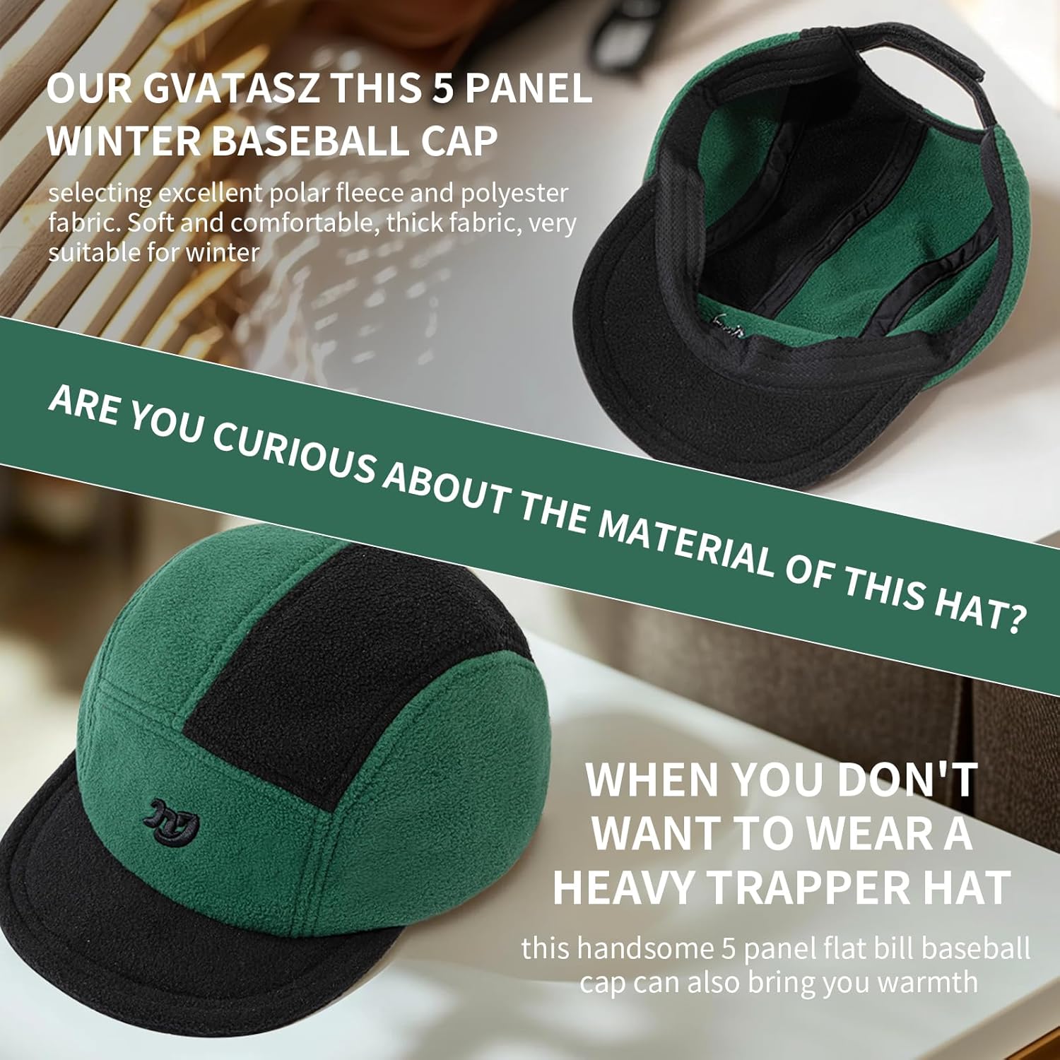 Winter 5 Panel Caps for Men Short Brim Baseball Cap Flat Bill Dad Hats Warm Snapback Trucker Hat Causal Umpire Hats - Image 5