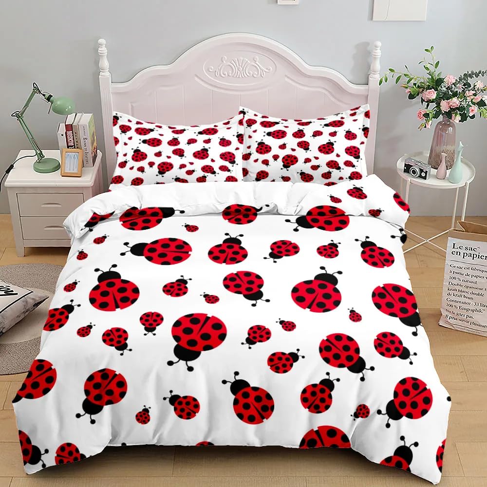 QBIDCSX Bedding Sets Single Ladybird Bedding Sets Single Koala Duvet Cover 200x200cm with Zipper Closure, Hypoallergenic Quilt Cover with 2 Pillowcase for Boys Kids Girls