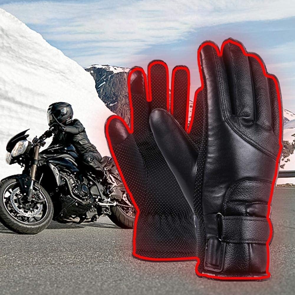 CHEWYNP Guanti Moto Riscaldati Scaldamani Invernali Elettrici Guanti Touchscreen USB Pelle Impermeabile Nero per Donna Uomo Sci Ciclismo