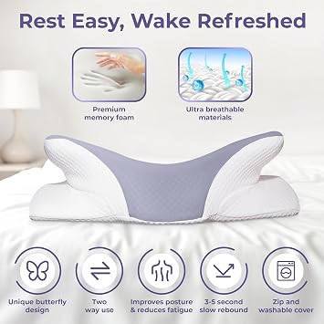 Comfortpad 2 in 1 Cervical Memory Foam Pillows for Neck & Shoulder Pain | Butterfly Pillow for Sleep Apnea | Ergonomic Side Sleeper Pillows for Neck Support | Contour Pillow for Back & Side Sleepers