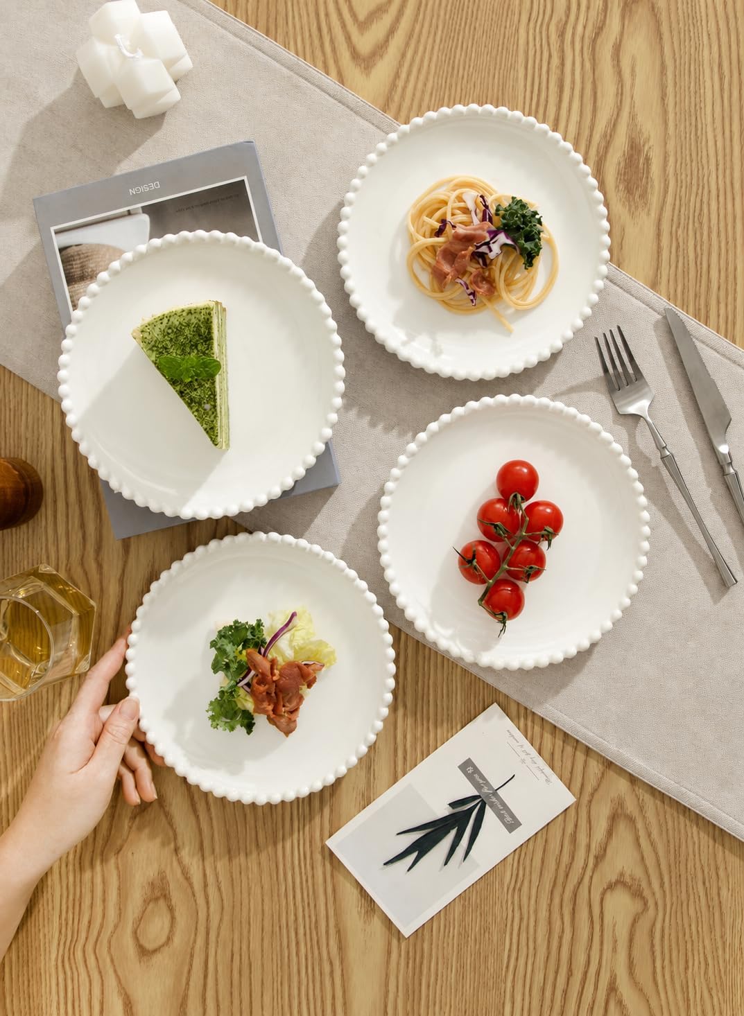 7.5 Inch Ceramic Dessert Plates, White Small Dinner Plate Set, 10P
