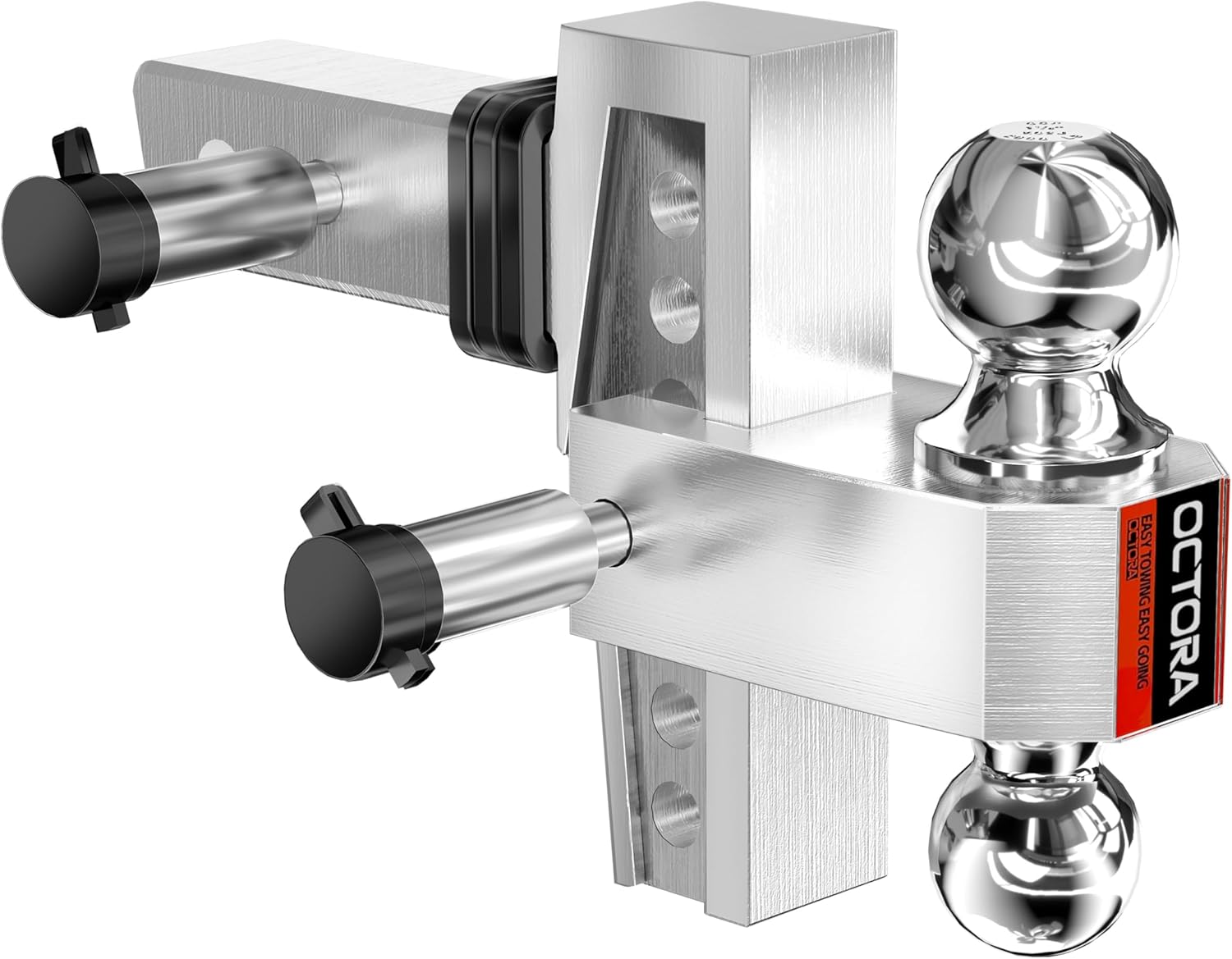 Adjustable Trailer Hitch (Fits 2-Inch Receiver) - Aluminum Tow Hitch with 6-Inch Drop/Rise for Truck (12,500 LBS GTW) - Double Anti-Theft Locking Hitch Pins (Silver, 2inch-6Drop)