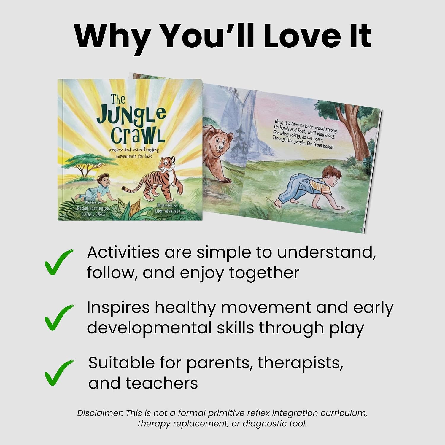 The Jungle Crawl© Interactive Book for Sensory Processing, Reflex Integration & Motor Skill Development | Movement Activities Guide for Parents